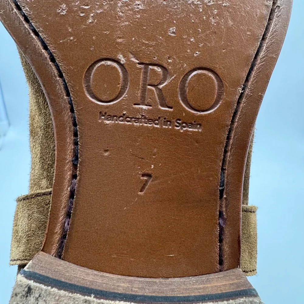 ORO Henrik Harness Boot Las Angeles Size 7 Men Brown Suede Zipper Biker w/ Chain